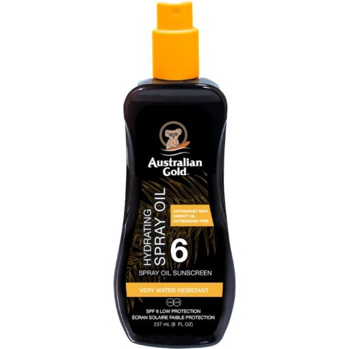 Australian Gold Spray Oil Sunscreen Spf 6 Aceite bronceador corporal resistente al agua con zanahoria bronceado perfecto 237 ml