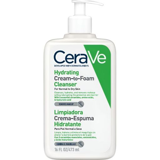 Cerave Limpiadora Crema-Espuma Hidratante Espuma limpiadora facial sin perfume elimina suciedad y maquillaje eficazmente restaurando la barrera