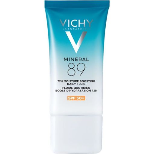 Vichy Mineral 89 72h Moisture Boosting Daily Fluid Spf 50+ Fluido solar facial nutre la barrera hasta 72 horas y ofrece una sensaci&oacute;n suave y flexible 50 ml