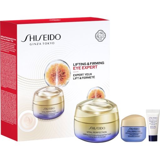 Shiseido Vital Perfection Uplifting And Firming Eye Cream Estuche Contorno de ojos antiedad combate flacidez ojeras y arrugas profundas para una mirada tersa firme e iluminada 15 ml