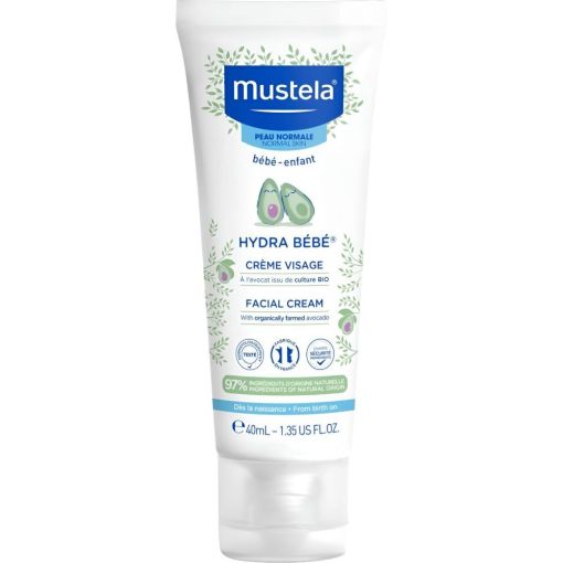Mustela Hydra Bebé Aguacate Bio Crema Facial Crema hidratante facial refuerza la barrera aguacate bio para piel flexible sedosa y suave 40 ml