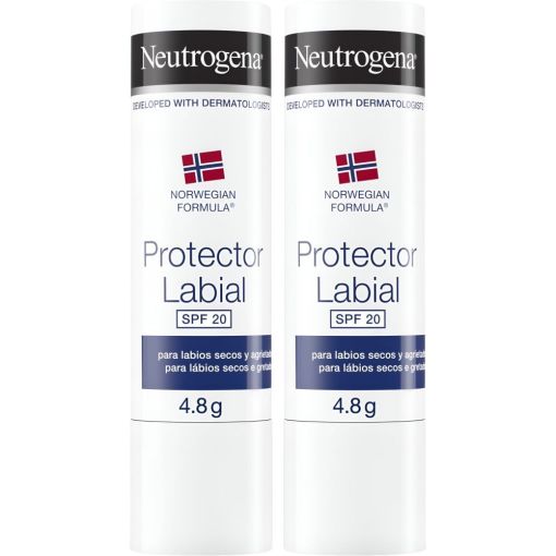 Neutrogena Protector Labial Spf 20 Duplo Bálsamo labial con protección solar protege aliviando labios secos y agrietados para mayor hidratación 2x4,80 gr