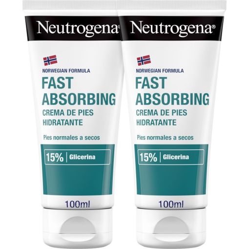 Neutrogena Crema De Pies Hidratante Duplo Crema ultrahidratante y reparadora con un 15% de glicerina y bisabolol para pies secos y estropeados 2x100 ml
