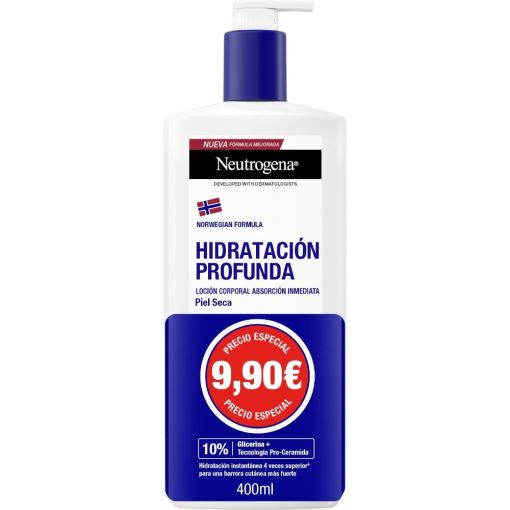 Neutrogena Hidrataci&oacute;n Profunda Loci&oacute;n Corporal Precio Especial Loci&oacute;n corporal no grasa ofrece una hidrataci&oacute;n inst&aacute;ntanea 4 veces superior para una piel m&aacute;s suave y lisa 400 ml