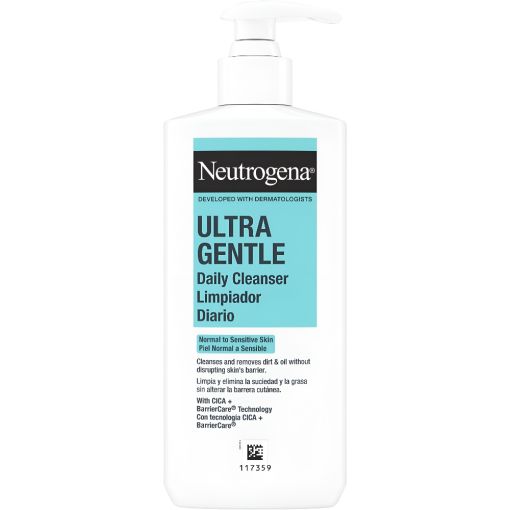 Neutrogena Ultra Gentle Limpiador Diario Limpiador facial de textura gel elimina suciedad grasa y maquillaje dejando la piel suave lisa y limpia 200 ml