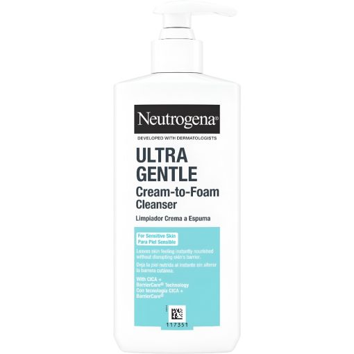 Neutrogena Ultra Gentle Limpiador Crema A Espuma Limpiador facial de textura cremosa elimina suciedad grasa y maquillaje dejando la piel nutrida al momento 200 ml