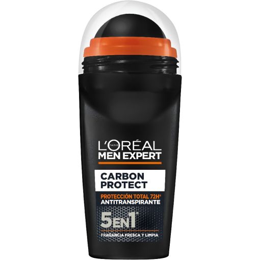 L'Oreal Men Expert Carbon Protect 5 En 1 Desodorante Roll-On Desodorante antitranspirante con activos purificantes antiolor antihumedad y antimanchas hasta 72 horas 50 ml