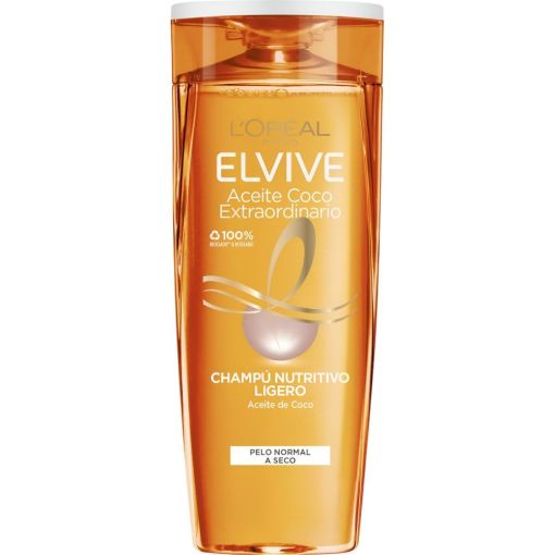 Elvive Aceite Coco Extraordinario Champú Nutritivo Ligero Champú nutrición ligera para un pelo sano con brillo y sin apelmazar 380 ml