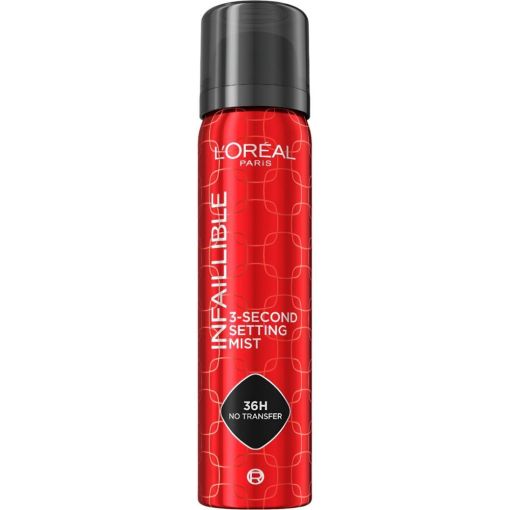 L'Oreal Infaillible 3-Second Setting Mist Spray fijador de maquillaje resistente al agua y al sudor hasta 36 horas de duraci&oacute;n 75 ml