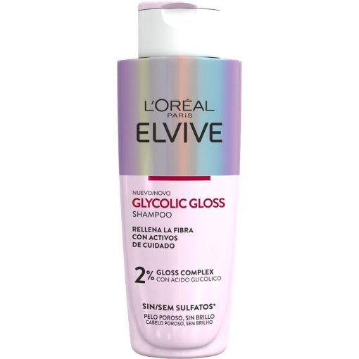 Elvive Glycolic Gloss Shampoo Champ&uacute; repara y sella la fibra capilar brillo radiante y duradero con &aacute;cido glic&oacute;lico 200 ml