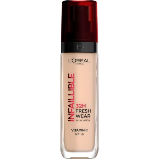 L'Oreal Infaillible 32h Fresh Wear Foundation Spf 25 Base de maquillaje fluida cobertura modulable con vitamina c 24 horas de duraci&oacute;n