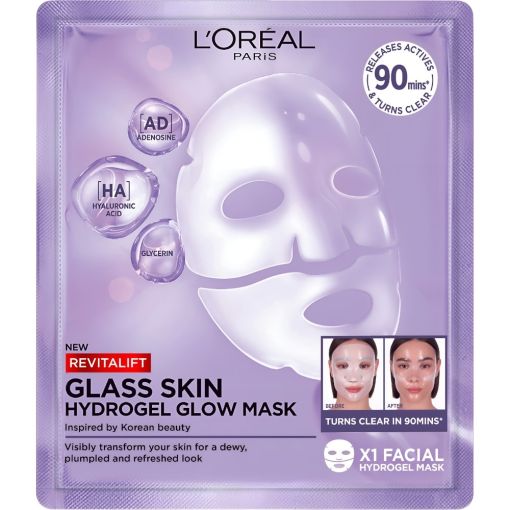 L'Oreal Revitalift Filler Glass Skin Hydrogel Glow Mask Mascarilla transforma visiblemente tu piel para una apariencia hidratada tersa y fresca 1 ud