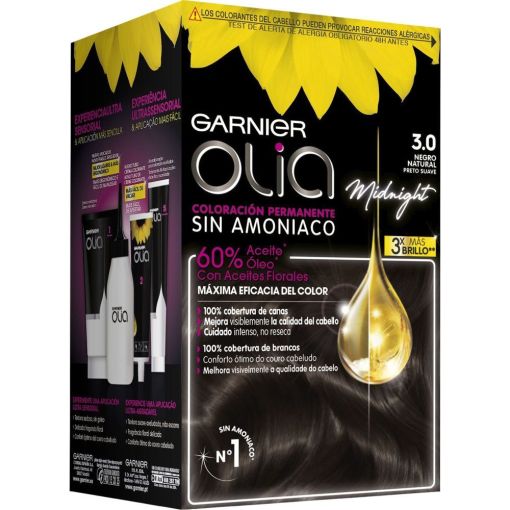 Garnier Olia Midnight Coloración Permanente Tinte para cabello sin amoníaco para color extremadamente fiel que no se desvanece con el tiempo