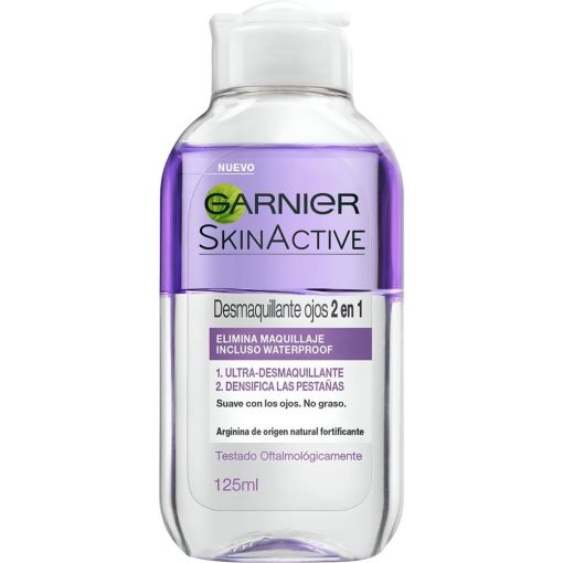 Garnier Skin Active Desmaquillante Ojos 2 En 1 Desmaquillante de ojos bifásico elimina de forma suave incluso maquillaje waterproof fortaleciendo las pestañas 125 ml