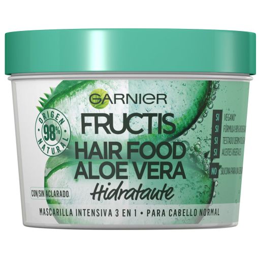 Fructis Hair Food Aloe Vera Mascarilla Intensiva 3 En 1 Mascarilla vegana hidratante nutre y aporta suavidad para cabello normal 390 ml
