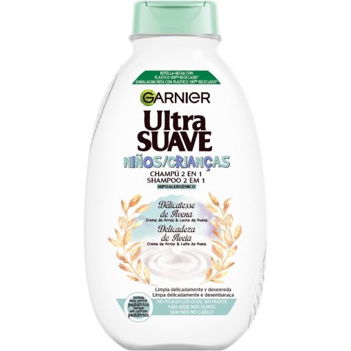 Garnier Ultra Suave Ni&ntilde;os Champ&uacute; 2 En 1 Champ&uacute; de crema de arroz y leche de avena limpia delicadamente y desenreda 400 ml