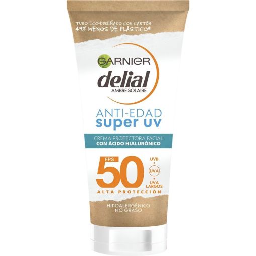 Delial Super Uv Anti-Edad Crema Protectora Facial Spf 50+ Crema solar facial antiedad reduce arrugas y l&iacute;neas de expresi&oacute;n con &aacute;cido hialur&oacute;nico 50 ml