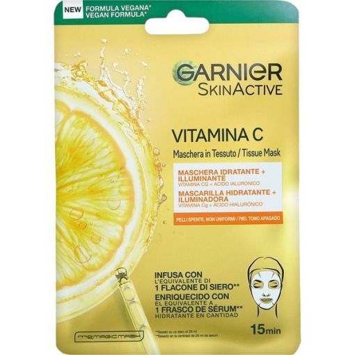 Garnier Skin Active Vitamina C Tissue Mask Mascarilla hidratante e iluminadora piel m&aacute;s lisa con &aacute;cido hialur&oacute;nico