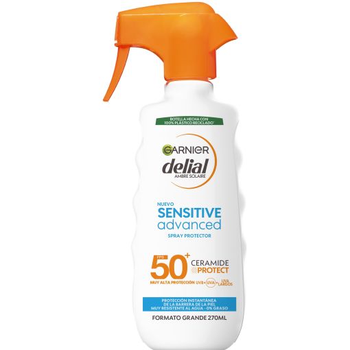 Delial Sensitive Advanced Spray Protector Ceramide Protect Spf 50+ Crema solar muy resistente al agua y no grasa sin perfume previene quedamuras solares 270 ml