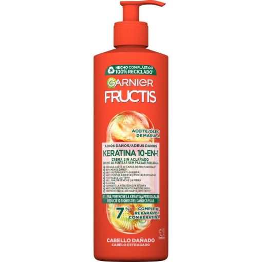 Fructis Adios Da&ntilde;os Keratina 10-En-1 Crema Sin Aclarado Crema sin aclarado reparaci&oacute;n interna con keratina para cabellos da&ntilde;ados 400 ml