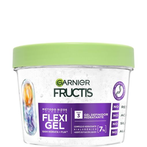 Fructis M&eacute;todo Rizos Flexi Gel Definidor N&ordm;3 Gel capilar definidor de rizos ofrece hasta 100 horas de hidrataci&oacute;n y fijaci&oacute;n antiencrespamiento para cabello rizado 370 ml