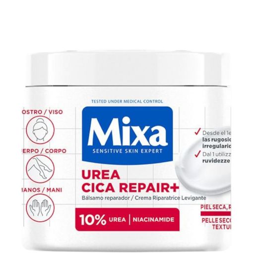 Mixa Urea Cica Repair+ B&aacute;lsamo Reparador B&aacute;lsamo corporal exfoliante alisa rugosidades irregularidades y escamas 48 horas 400 ml