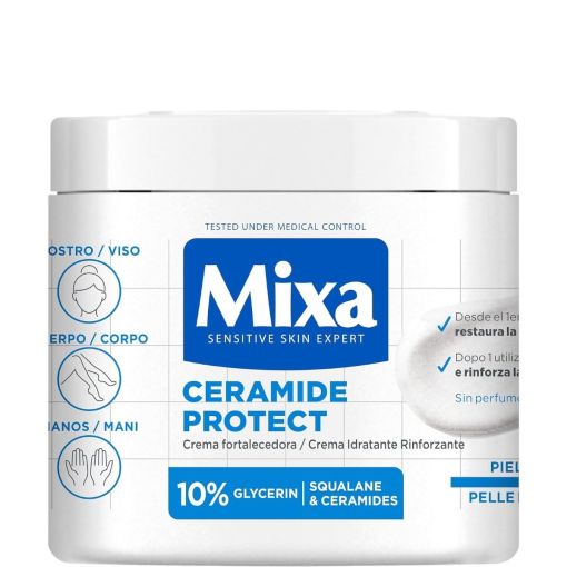 Mixa Ceramide Protect Crema Fortalecedora Crema sin perfume hidrata y restaura la barrera cut&aacute;nea para rostro cuerpo y manos 400 ml