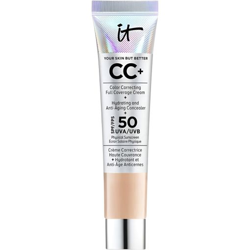 It Cosmetics Cc Color Correcting Full Coverage Cream Spf 50 Formato Viaje Base de maquillaje de cobertura total hidrata reduce manchas y protege para acabado natural y uniforme