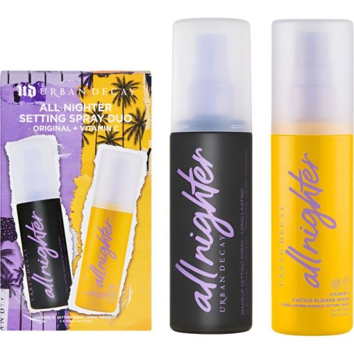 Urban Decay All Nighter Setting Spray Duo Estuche Set fijador de maquillaje resistente a roces ofrece look intacto en cualquier situación hasta 16 horas de duración