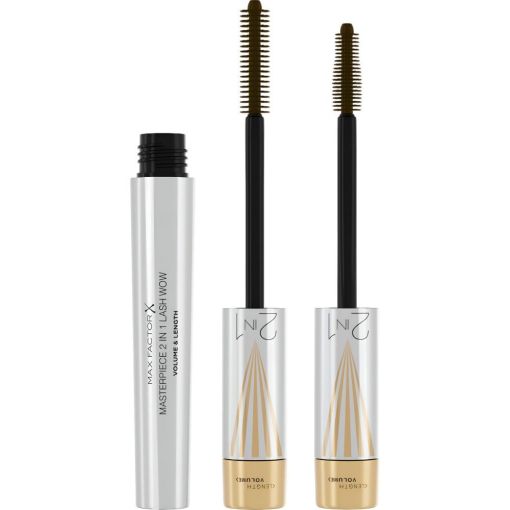 Max Factor Masterpiece 2 In 1 Lash Wow Volume & Lenght M&aacute;scara de pesta&ntilde;as con cepillo giratorio para longitud y volumen en un solo giro