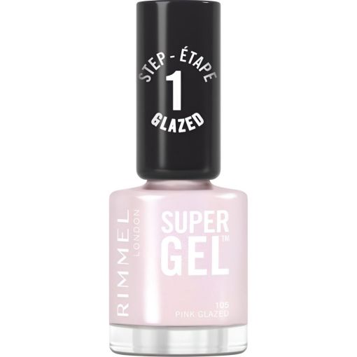 Rimmel London Super Gel Step 1 Glazed Esmalte de u&ntilde;as ofrece hasta 14 d&iacute;as de color y brillo en gel sin necesidad de l&aacute;mpara