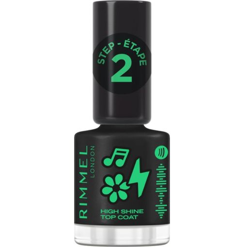 Rimmel London Spotify High Shine Top Coat Step 2 Edici&oacute;n Limitada Tratamiento superior protector efecto gel sin necesidad de l&aacute;mpara uv escanea dale al play y brilla con tu look