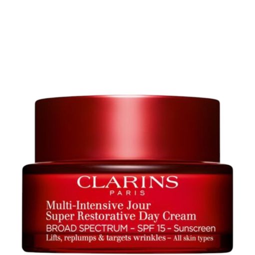Clarins Multi-Intensive Jour Todo Tipo De Piel Spf 15 Crema de d&iacute;a hidratante reafirmante y antiarrugas ofrece piel m&aacute;s flexible rellenada y confortable al instante 50 ml