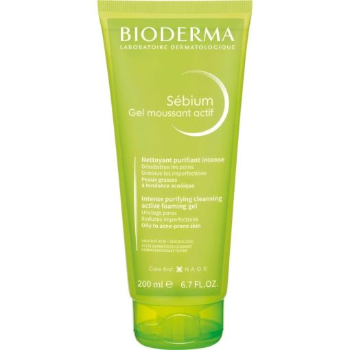 Bioderma Sébium Gel Moussant Actif Nettoyant Purifiant Intense Gel intensivo desobstruye poros reduce manchas afina la piel y regula brillos 200 ml
