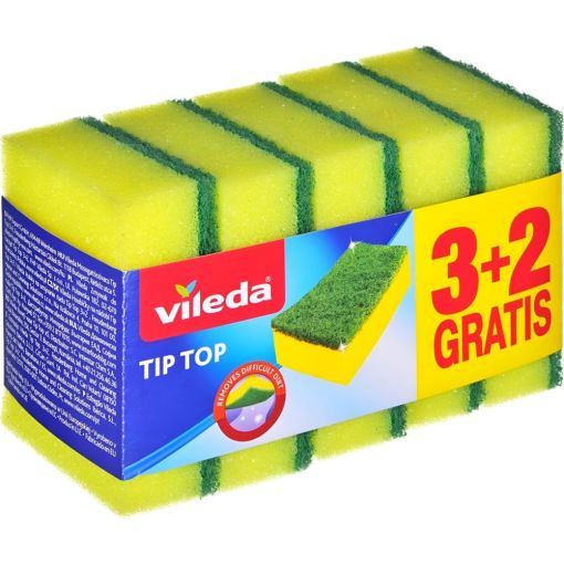 Vileda Estropajo Tip Top Formato Especial Estropajo de fibra elimina eficazmente la suciedad de todo tipo de superficies 5 uds
