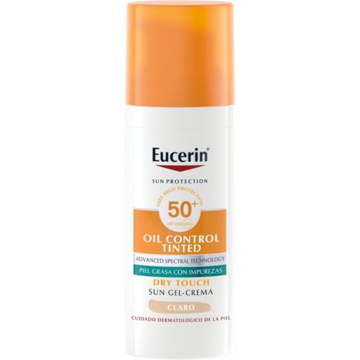 Eucerin Oil Control Tinted Sun Gel-Cream Spf 50+ Protector solar con color aporta efecto antibrillos durante 12 horas 50 ml