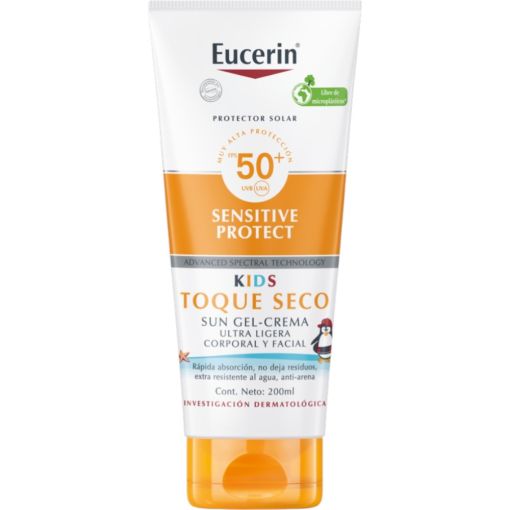 Eucerin Sensitive Protect Kids Sun Gel-Crema Spf50+ Protector solar infantil facial y corporal resistente al agua calma la piel protegiendo de las quemaduras 200 ml