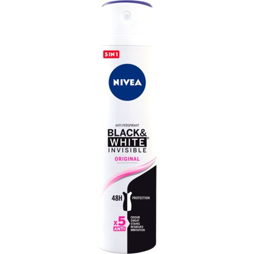 Nivea Black & White Invisible Original Desodorante Spray Desodorante invisible antitranspirable con toques florales 48 horas 200 ml