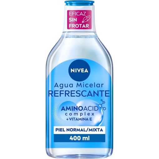 Nivea Aminoacid Complex + Vitamina E Agua Micelar Refrescante Agua micelar refrescante limpia hidrata y oxigena eliminando maquillaje de rostro ojos y pesta&ntilde;as 400 ml