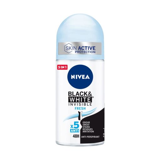 Nivea Black & White Invisible Fresh Desodorante Roll-On Desodorante invisible y fresco antitranspirable protege contra sudor y olor con aroma fresco hasta 48 horas 50 ml