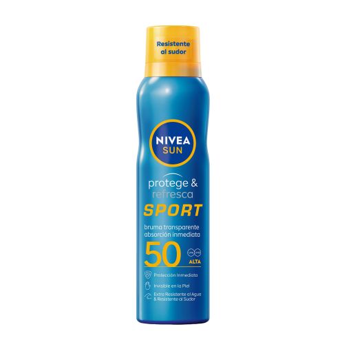 Nivea Sun Protege & Refresca Sport Bruma Transparente Spf 50 Bruma solar corporal extraresistente al agua y al sudor de absorción inmediata para deportistas 200 ml