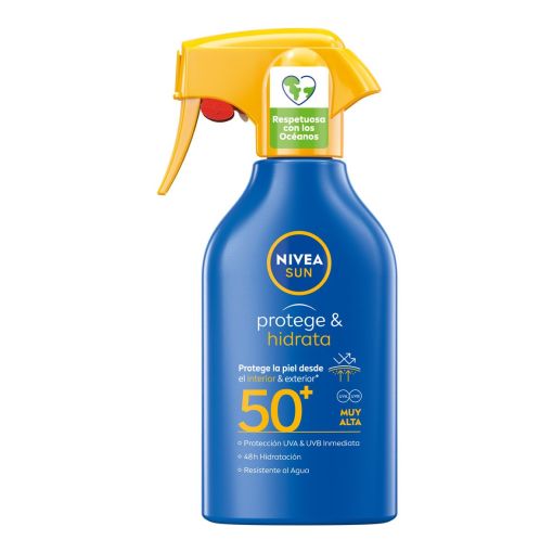Nivea Sun Protege & Hidrata Spray Spf 50+ Protector solar corporal contra quemaduras solares y el envejecimiento prematuro 48 horas 270 ml