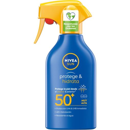 Nivea Sun Protege & Hidrata Spray Spf 50+ Protector solar corporal contra quemaduras solares y el envejecimiento prematuro 48 horas 270 ml