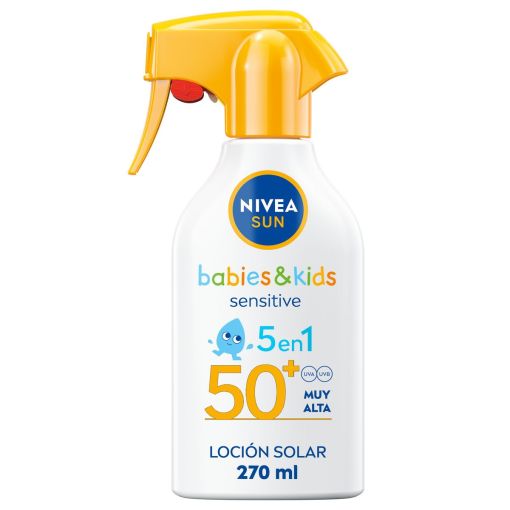 Nivea Sun Babies Kids Sensitive 5 En 1 Loción Solar Spf 50+ Spray solar infantil reduce el riesgo de alergias solares 270 ml