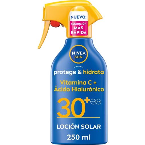 Nivea Sun Protege & Hidrata Loci&oacute;n Solar Spf 30 Spray solar corporal resistente al agua hidrata durante 48 hodras con vitamina c y &aacute;cido hialur&oacute;nico 250 ml