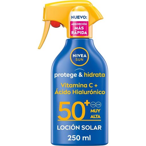 Nivea Sun Protege & Hidrata Loci&oacute;n Solar Spf 50+ Spray solar corporal resistente al agua hidrata durante 48 hodras con vitamina c y &aacute;cido hialur&oacute;nico 250 ml