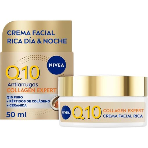 Nivea Q10 Antiarrugas Collagen Expert Crema Facial Rica D&iacute;a&Noche Crema de d&iacute;a y noche trata las arrugas profundas y la flacidez en pieles muy secas 50 ml