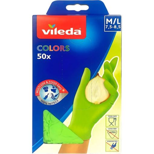 Vileda Guantes Colors Talla M/L Guantes de colores 100% multiusos para todo tipos de tareas domésticas 50 uds