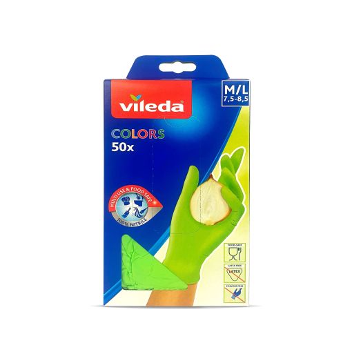 Vileda Guantes Colors Talla M/L Guantes de colores 100% multiusos para todo tipos de tareas domésticas 50 uds