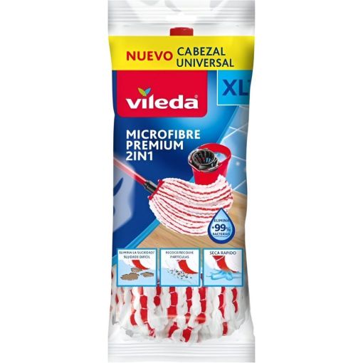 Vileda Fregona Microfibre Premium Xl Cabezal Universal Recambio Fregona de microfibra elimina eficazmente la suciedad de todo tipo de superficies